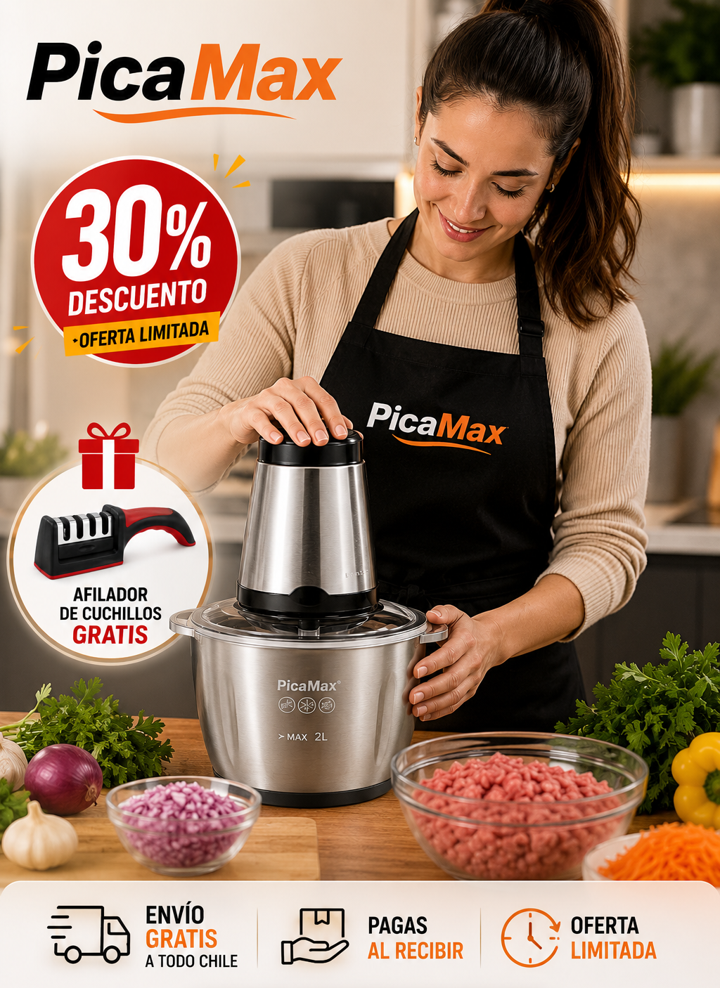 Picadora de alimentos PicaMax™ + AFILADOR DE REGALO