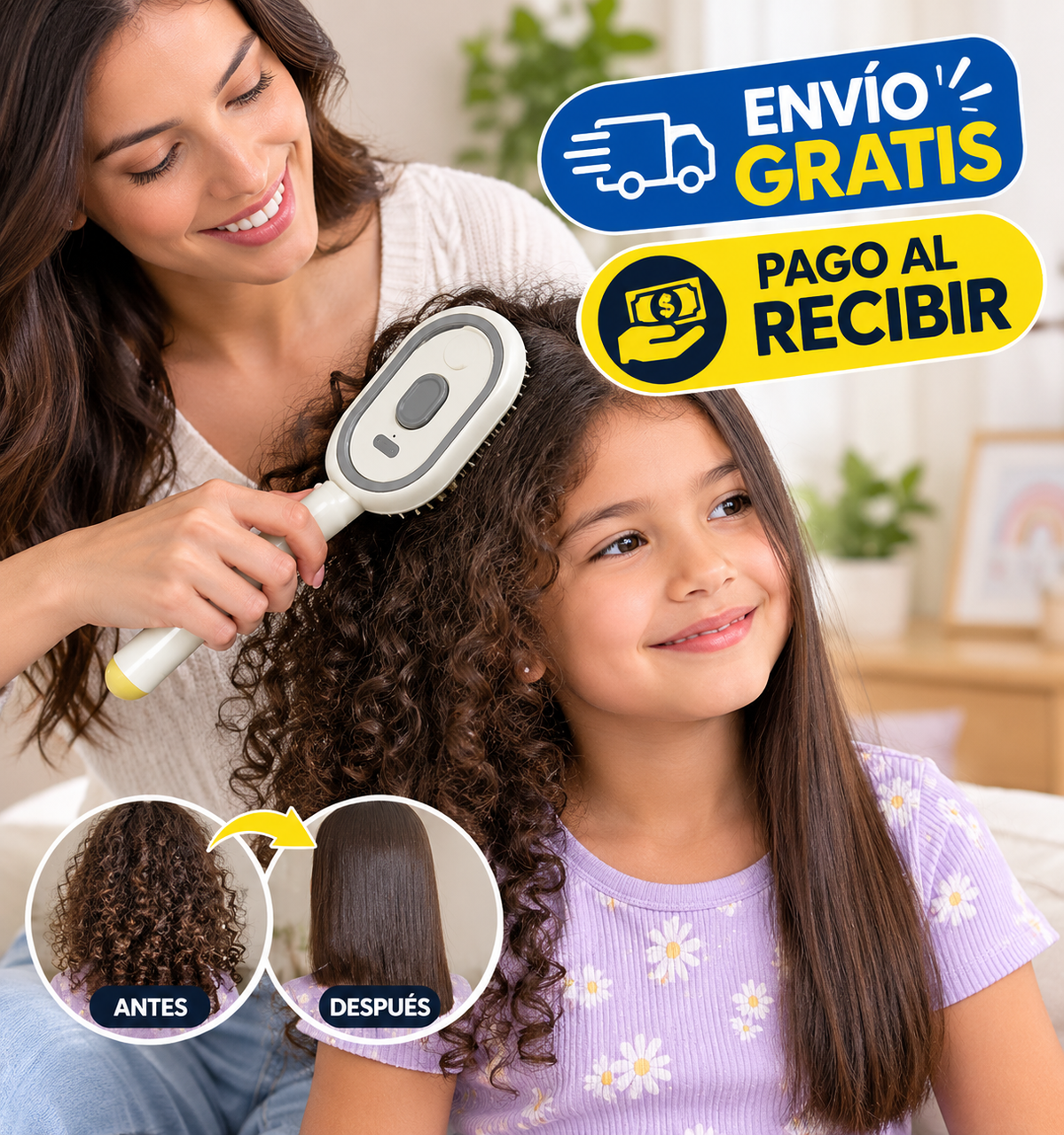 Cepillo desenredante eléctrico con pulverizador