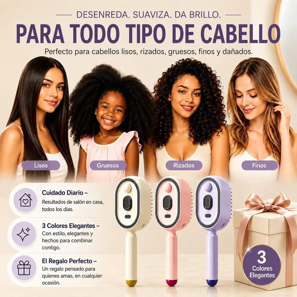 Cepillo desenredante eléctrico con pulverizador