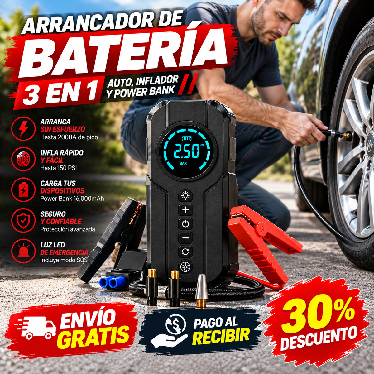 Partidor de auto con compresor de aire